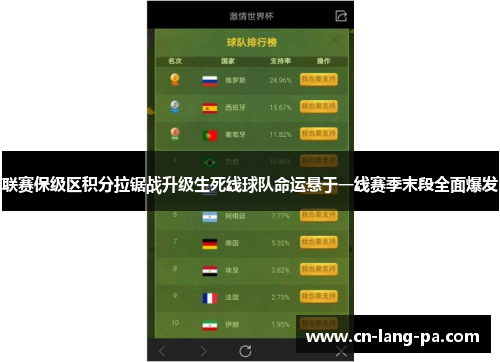 联赛保级区积分拉锯战升级生死线球队命运悬于一线赛季末段全面爆发